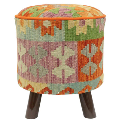 Vintage Velasque Handmade Kilim Upholstered Footstool by Bareens Designer Rugs