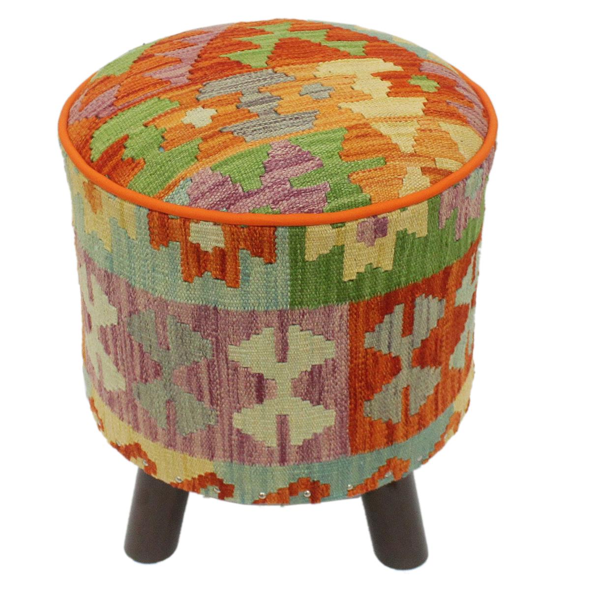 Vintage Velasque Handmade Kilim Upholstered Footstool by Bareens Designer Rugs