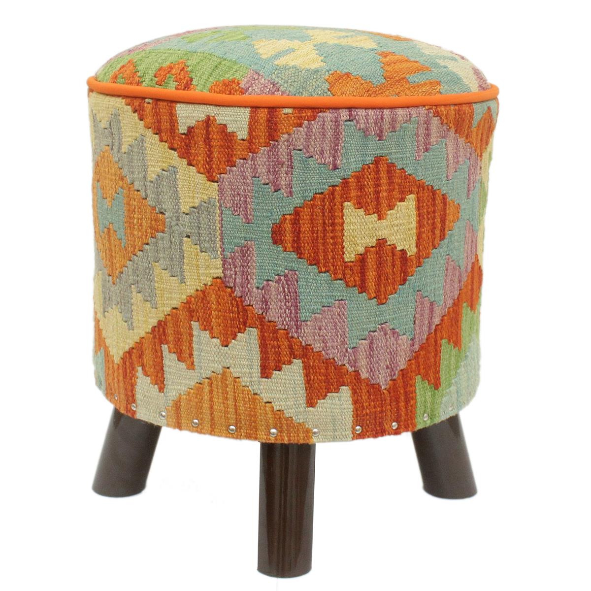 Rustic Barrett Handmade Kilim Upholstered Footstool by Bareens Designer Rugs