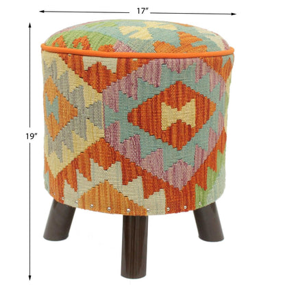 Rustic Barrett Handmade Kilim Upholstered Footstool by Bareens Designer Rugs