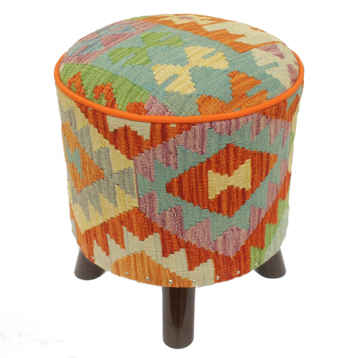 Rustic Barrett Handmade Kilim Upholstered Footstool by Bareens Designer Rugs