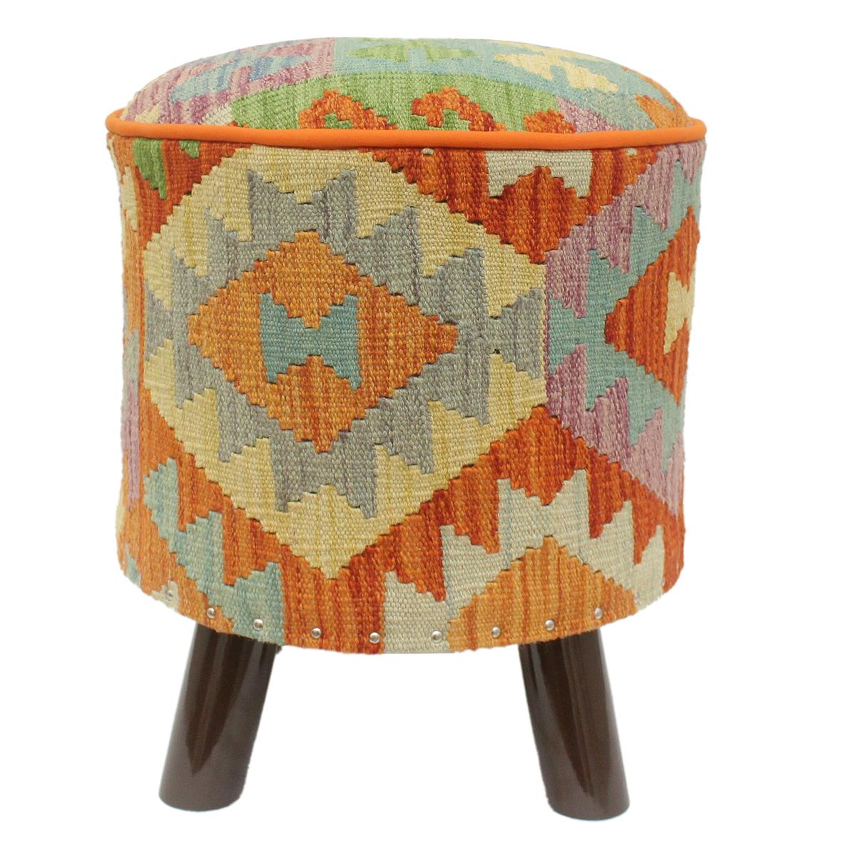 Rustic Barrett Handmade Kilim Upholstered Footstool by Bareens Designer Rugs