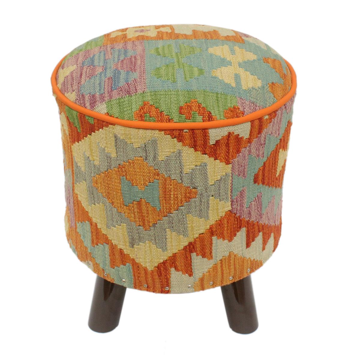 Rustic Barrett Handmade Kilim Upholstered Footstool by Bareens Designer Rugs