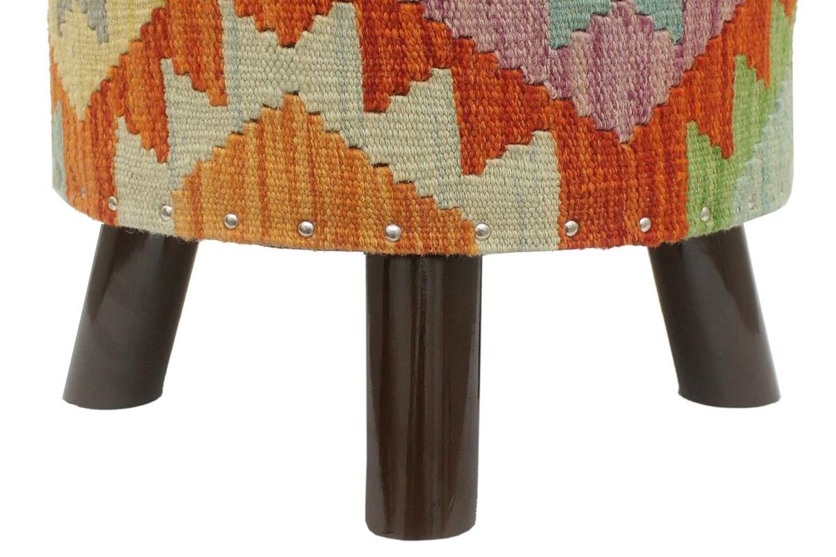 Rustic Barrett Handmade Kilim Upholstered Footstool by Bareens Designer Rugs