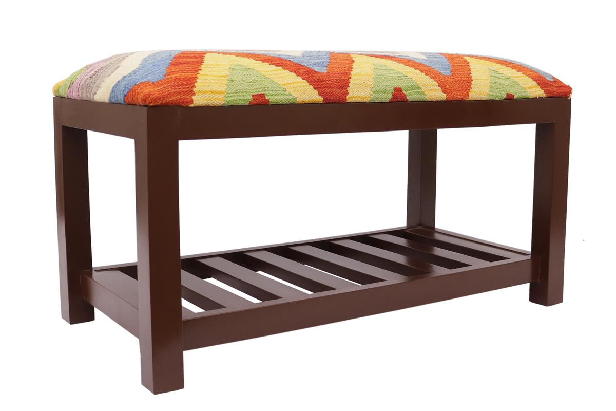 Shabby Chic Carvalho Kilim upholstered Handmade wood Storage Bench by Bareens Designer Rugs