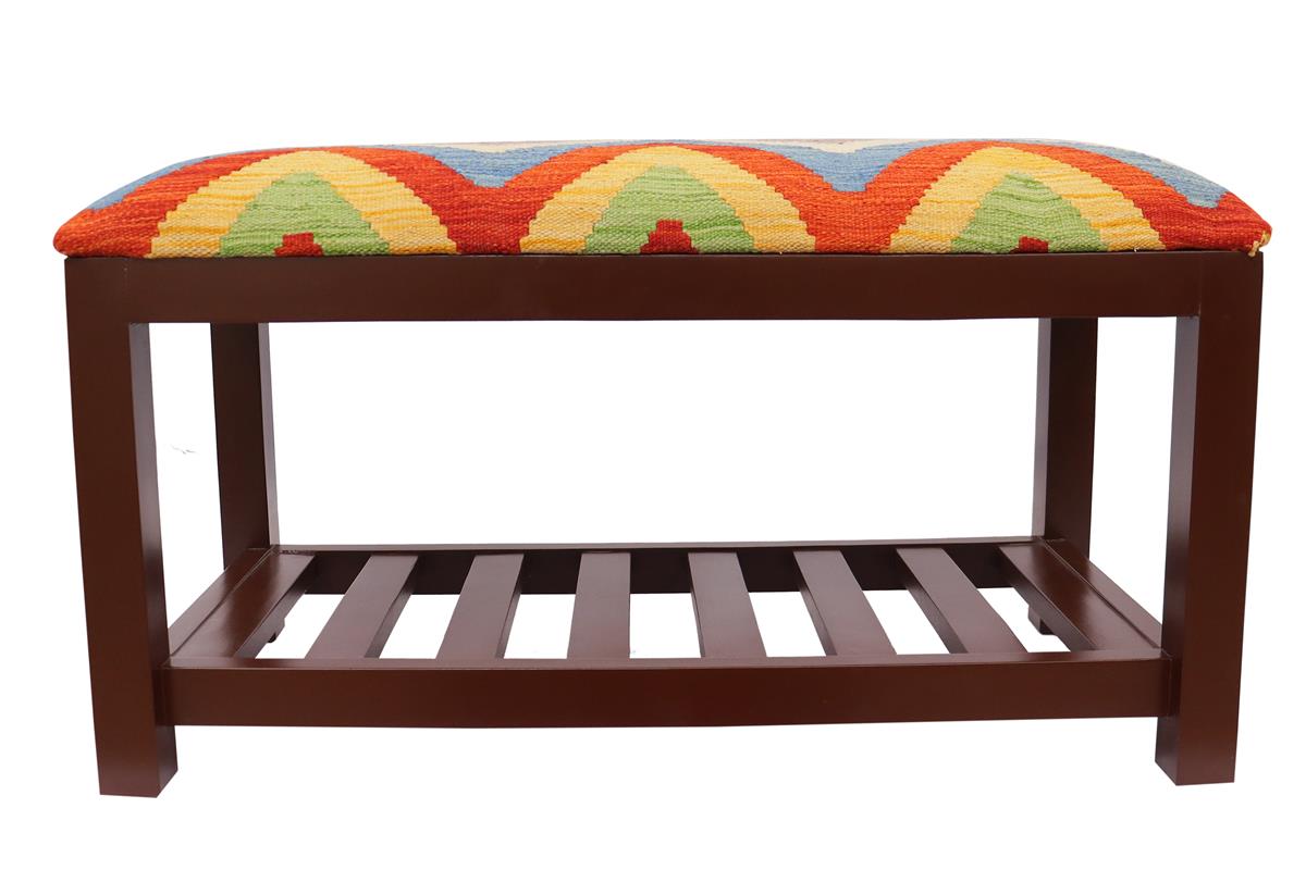 Shabby Chic Carvalho Kilim upholstered Handmade wood Storage Bench by Bareens Designer Rugs