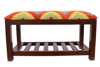 Shabby Chic Carvalho Kilim upholstered Handmade wood Storage Bench by Bareens Designer Rugs