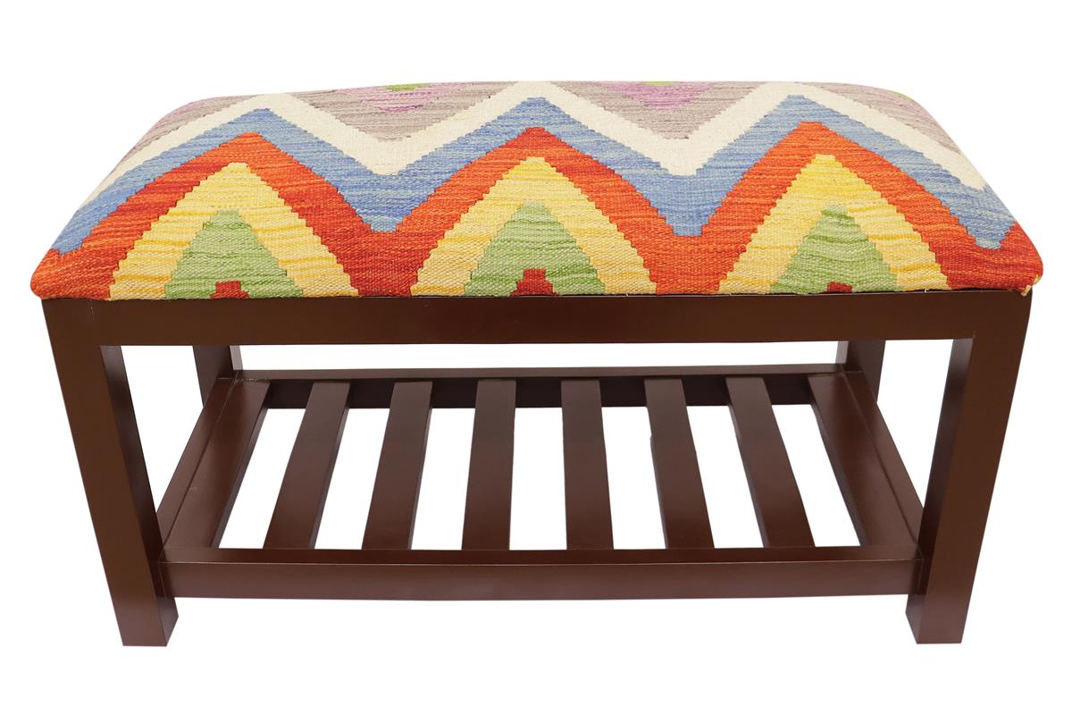 Shabby Chic Carvalho Kilim upholstered Handmade wood Storage Bench by Bareens Designer Rugs