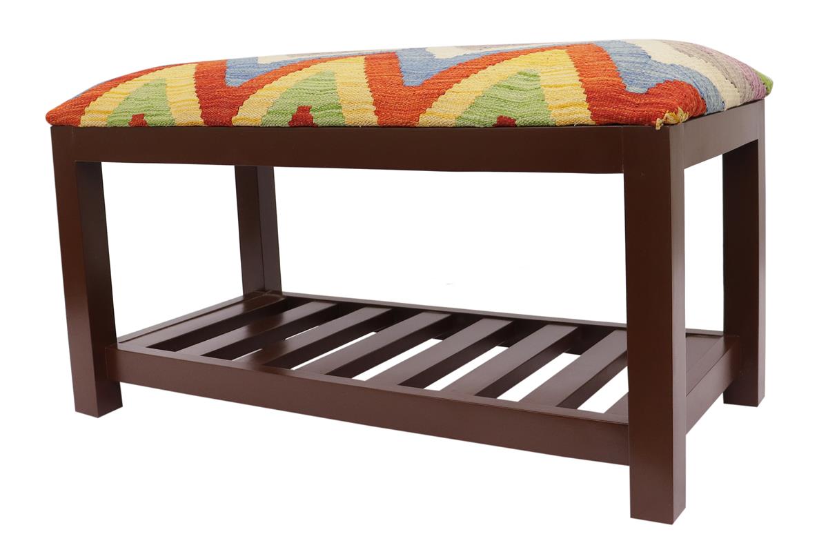 Shabby Chic Carvalho Kilim upholstered Handmade wood Storage Bench by Bareens Designer Rugs