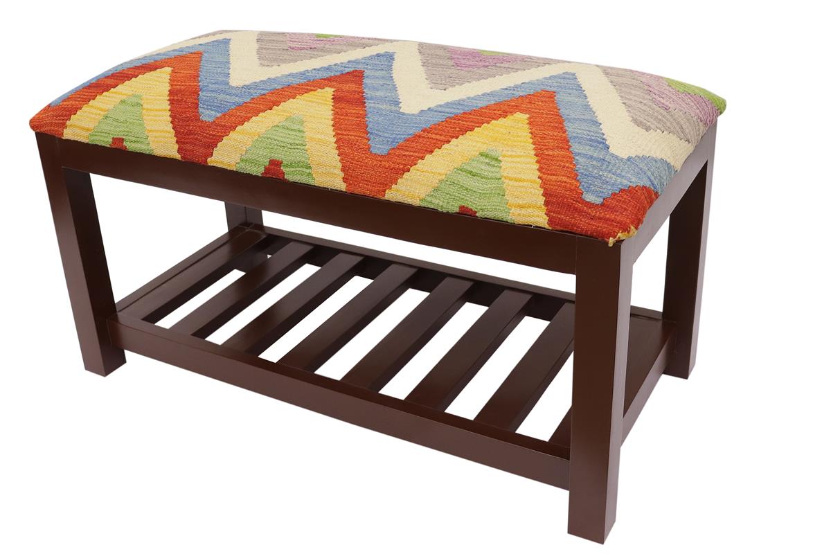 Shabby Chic Carvalho Kilim upholstered Handmade wood Storage Bench by Bareens Designer Rugs