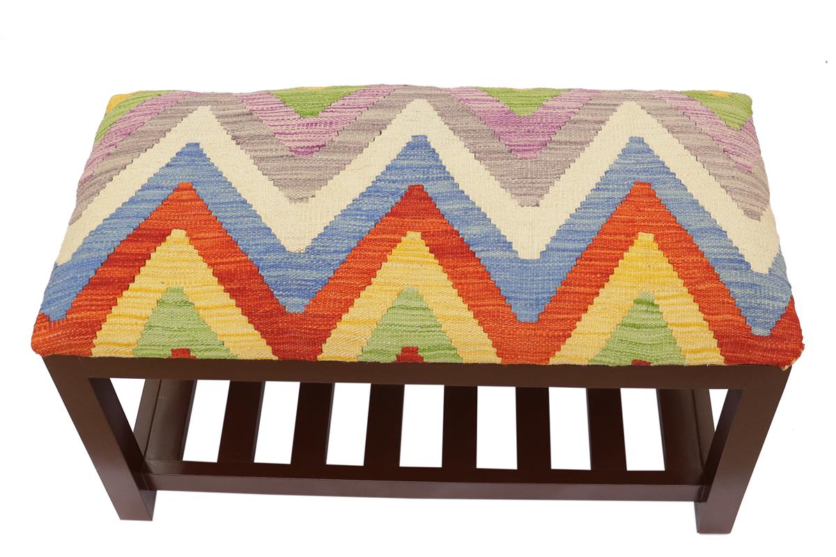 Shabby Chic Carvalho Kilim upholstered Handmade wood Storage Bench by Bareens Designer Rugs