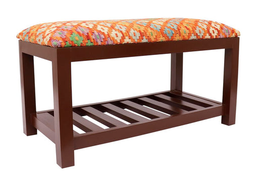 Modern Carver Kilim upholstered Handmade wood Storage Bench by Bareens Designer Rugs