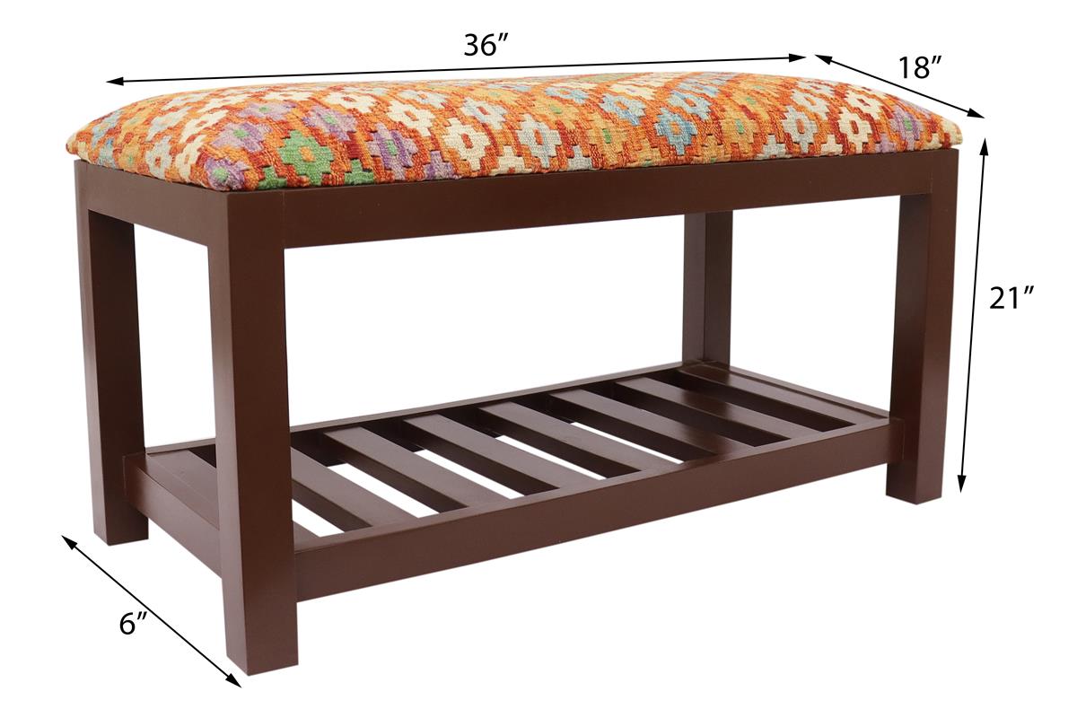 Modern Carver Kilim upholstered Handmade wood Storage Bench by Bareens Designer Rugs