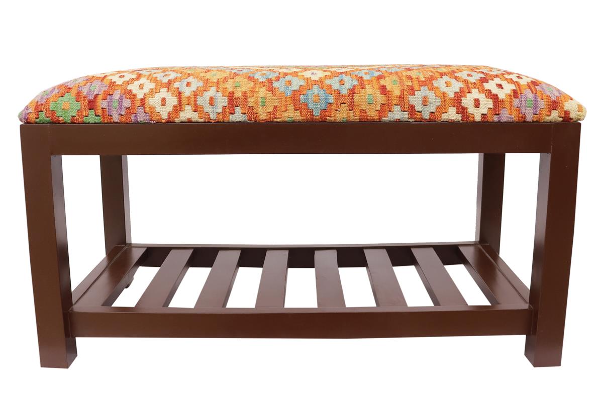 Modern Carver Kilim upholstered Handmade wood Storage Bench by Bareens Designer Rugs