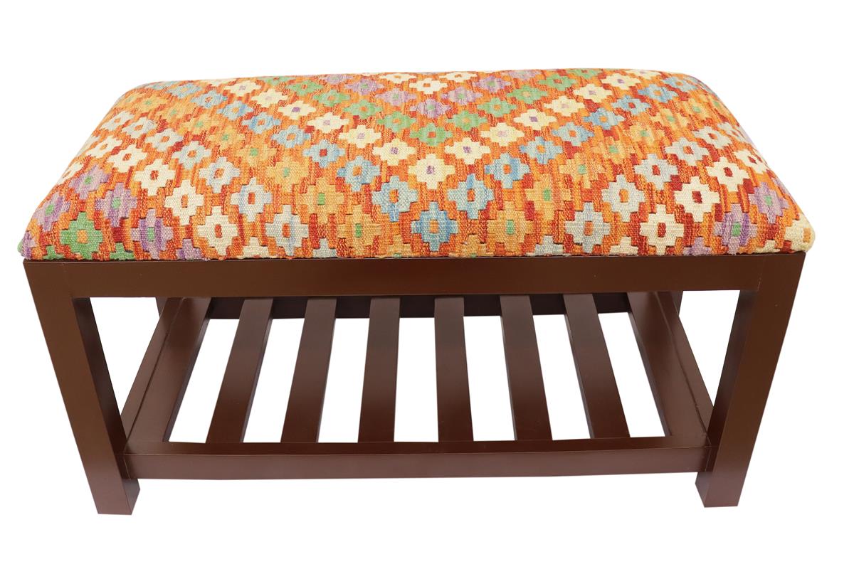 Modern Carver Kilim upholstered Handmade wood Storage Bench by Bareens Designer Rugs