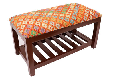 Modern Carver Kilim upholstered Handmade wood Storage Bench by Bareens Designer Rugs