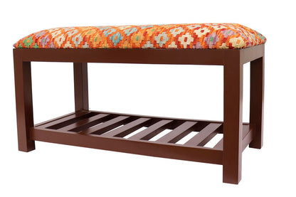 Modern Carver Kilim upholstered Handmade wood Storage Bench by Bareens Designer Rugs