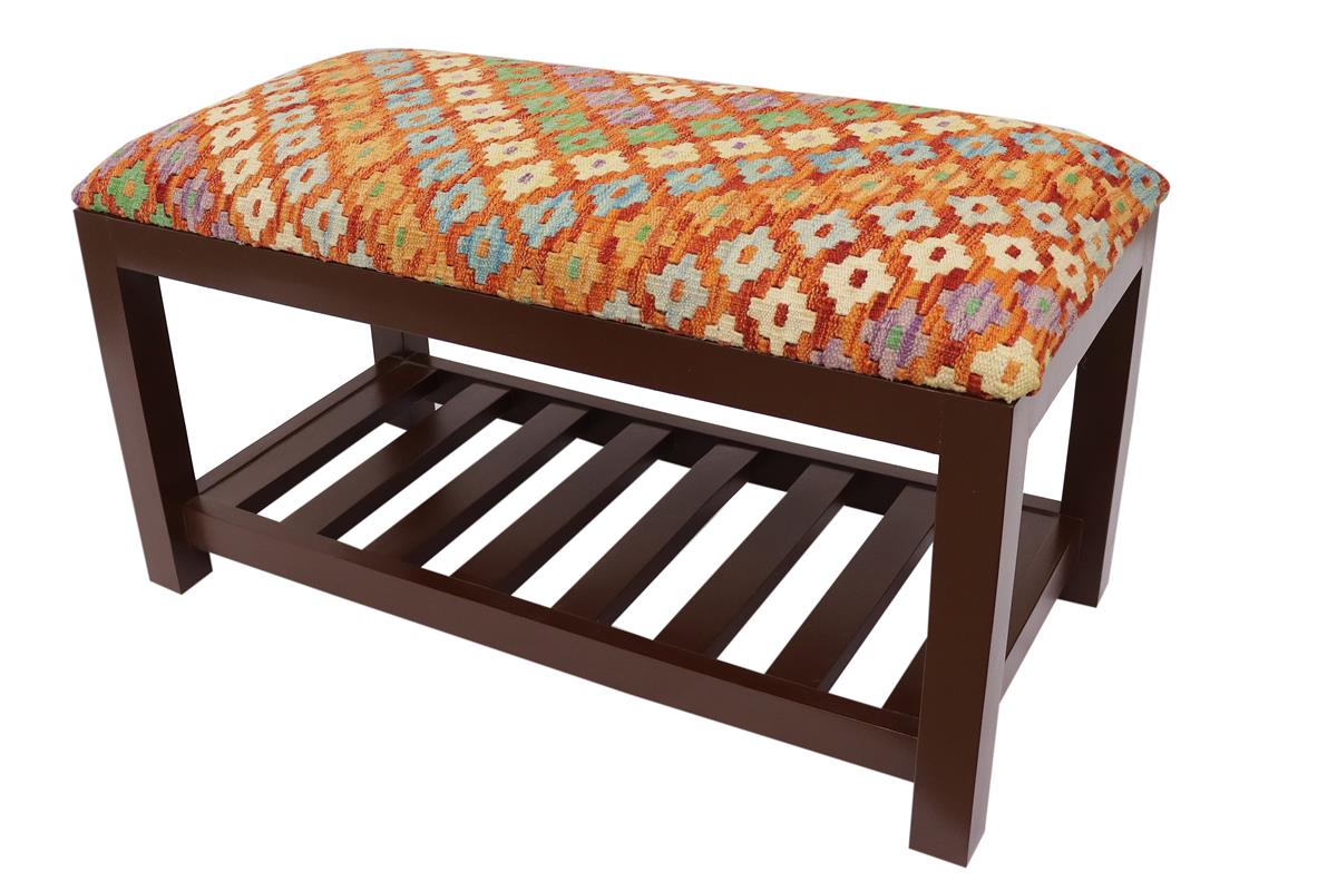 Modern Carver Kilim upholstered Handmade wood Storage Bench by Bareens Designer Rugs