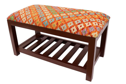 Modern Carver Kilim upholstered Handmade wood Storage Bench by Bareens Designer Rugs