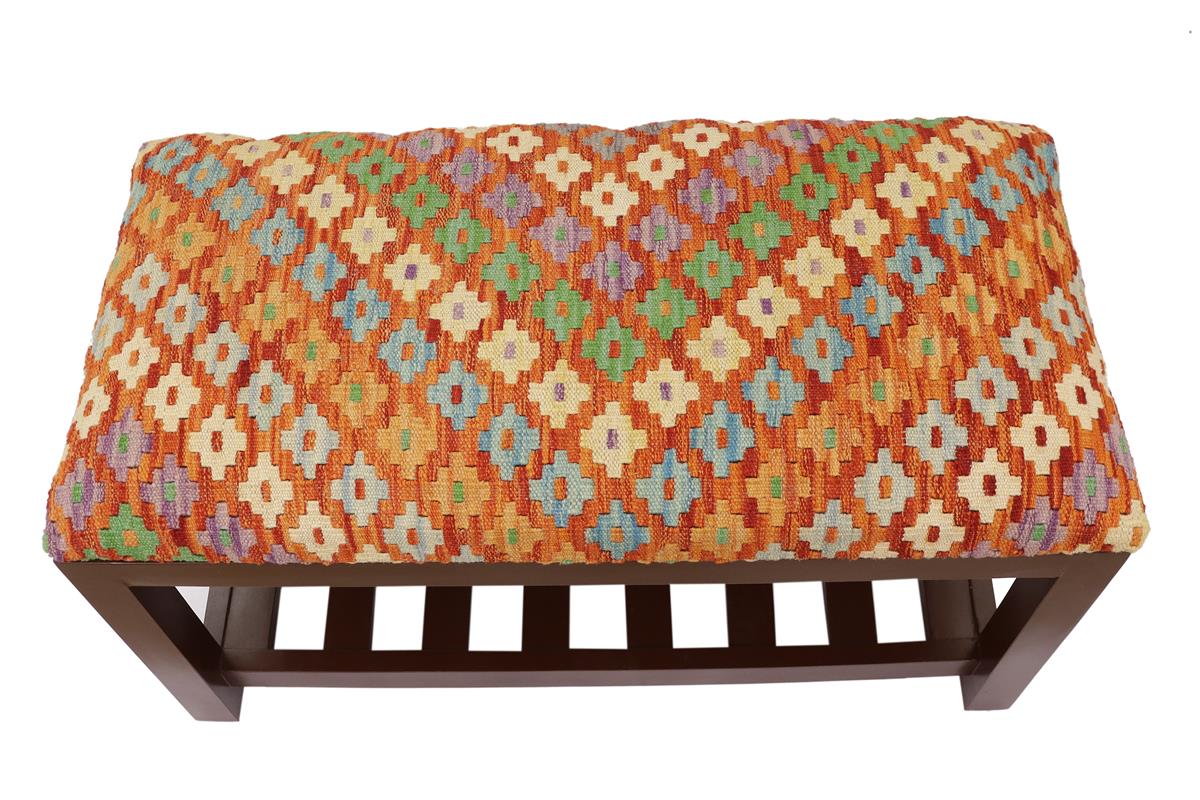 Modern Carver Kilim upholstered Handmade wood Storage Bench by Bareens Designer Rugs