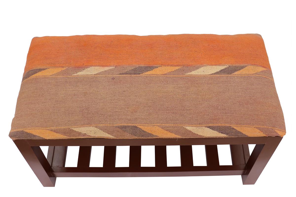 Southwestern Casas Kilim upholstered Handmade wood Storage Bench by Bareens Designer Rugs