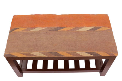 Southwestern Casas Kilim upholstered Handmade wood Storage Bench by Bareens Designer Rugs