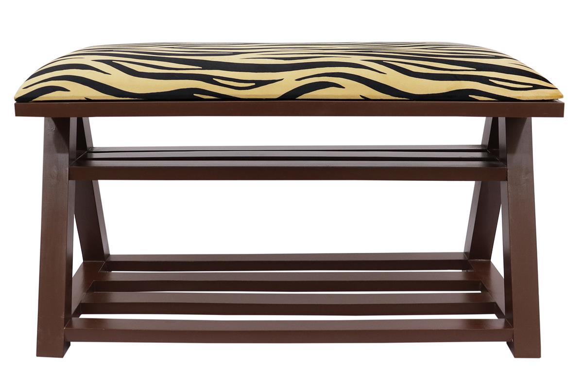 Zebra print Casillas Italian Velvet upholstered Handmade wood Storage Bench by Bareens Designer Rugs