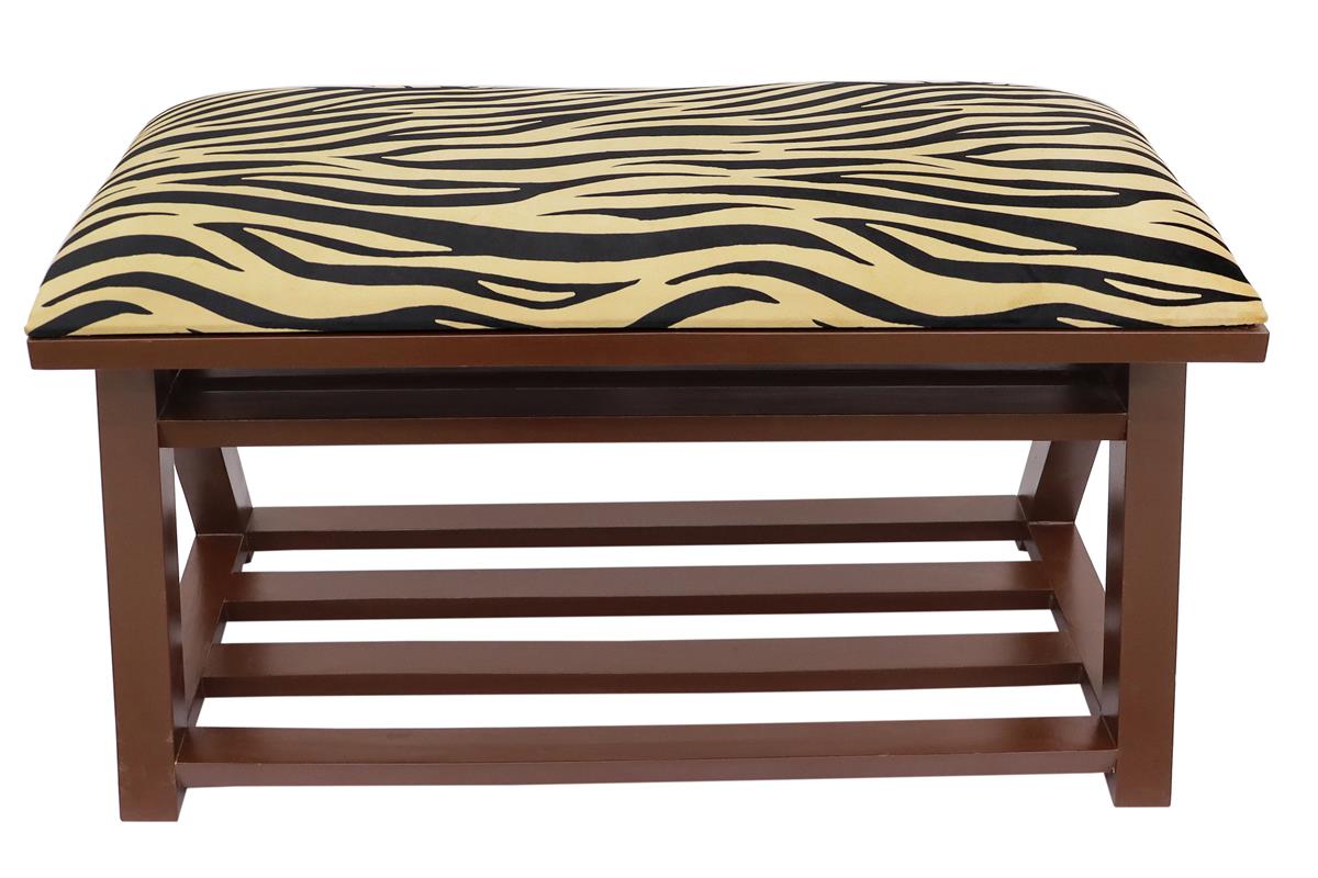 Zebra print Casillas Italian Velvet upholstered Handmade wood Storage Bench by Bareens Designer Rugs