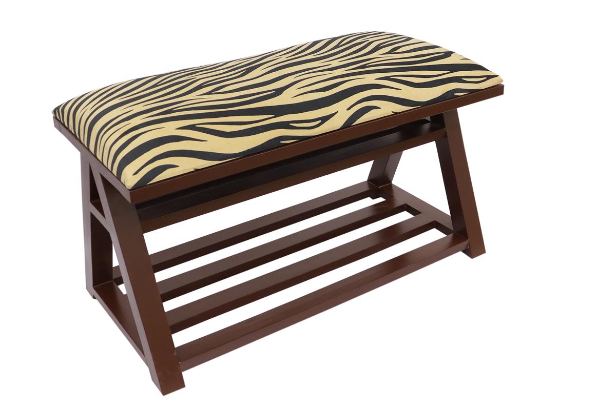 Zebra print Casillas Italian Velvet upholstered Handmade wood Storage Bench by Bareens Designer Rugs