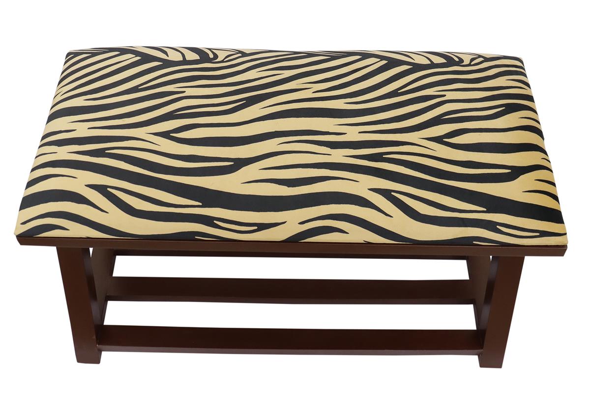 Zebra print Casillas Italian Velvet upholstered Handmade wood Storage Bench by Bareens Designer Rugs