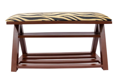 Retro Zebra Print Caskey Italian Velvet upholstered Handmade wood Storage Bench by Bareens Designer Rugs