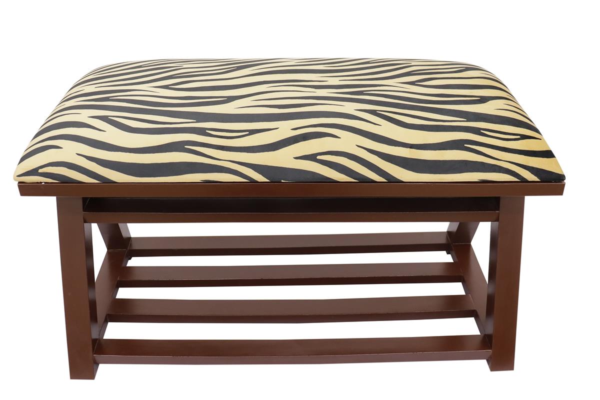 Retro Zebra Print Caskey Italian Velvet upholstered Handmade wood Storage Bench by Bareens Designer Rugs