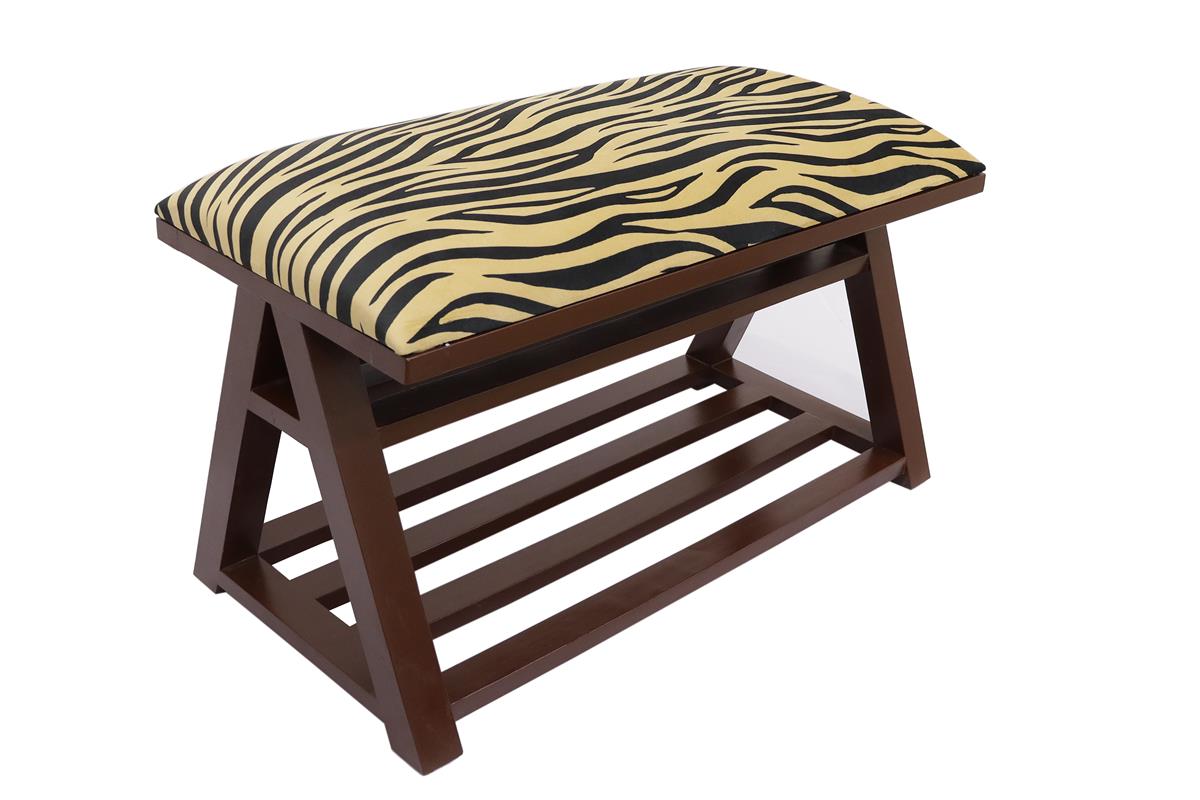 Retro Zebra Print Caskey Italian Velvet upholstered Handmade wood Storage Bench by Bareens Designer Rugs