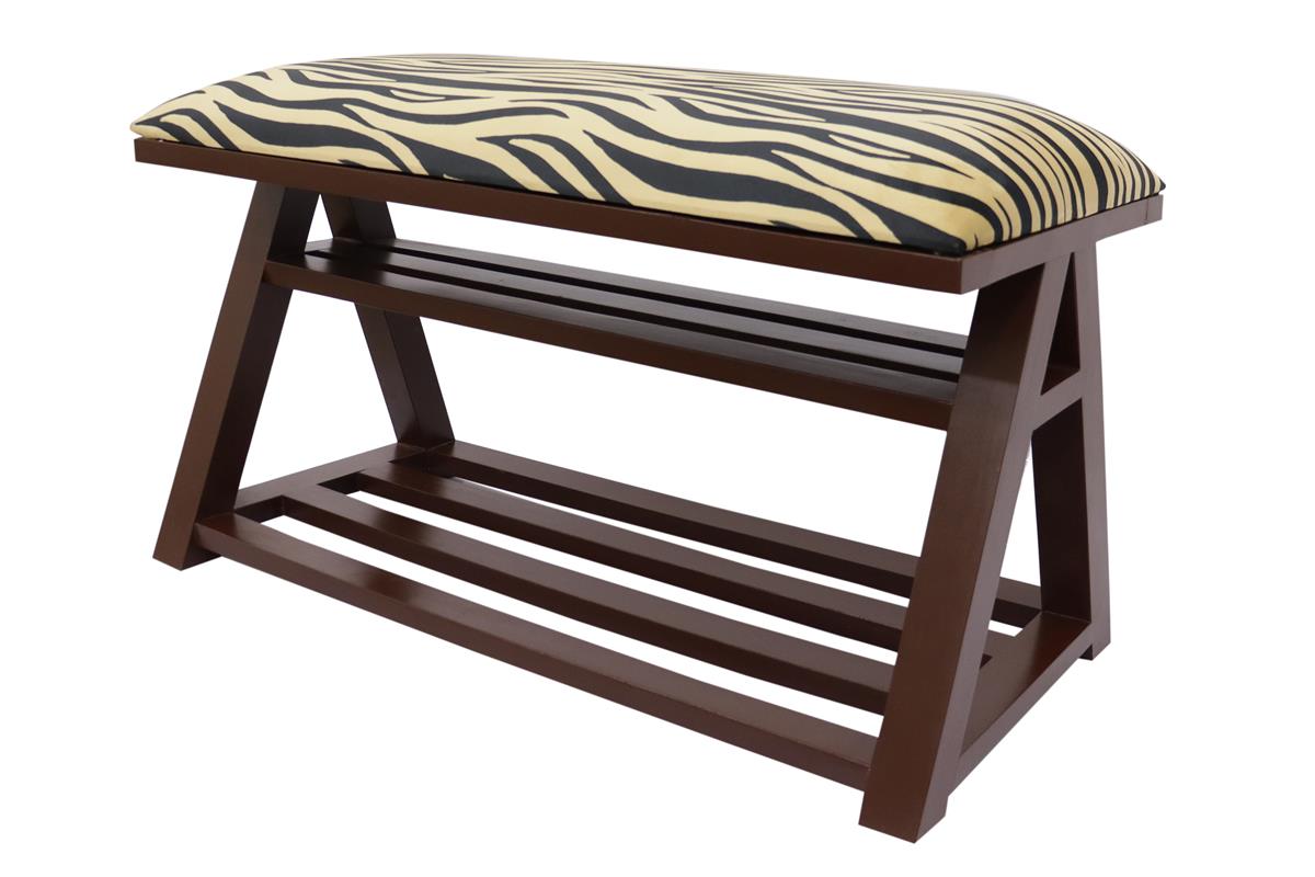 Retro Zebra Print Caskey Italian Velvet upholstered Handmade wood Storage Bench by Bareens Designer Rugs