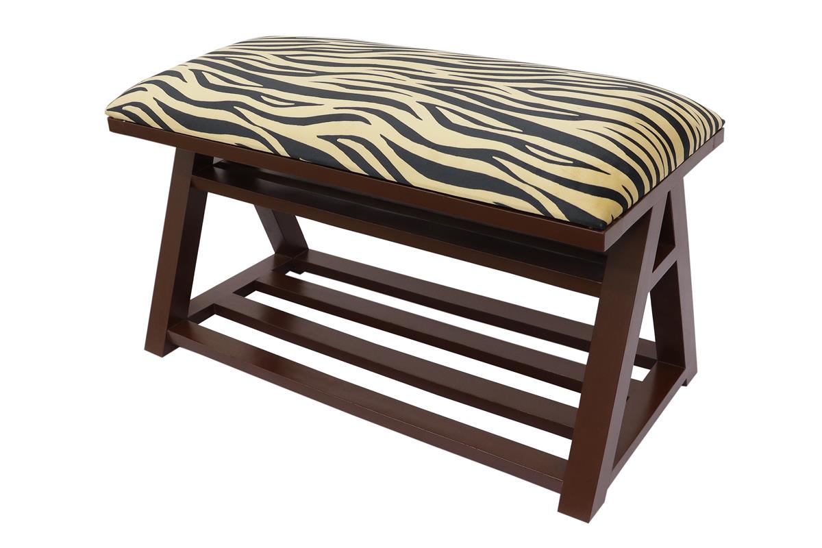 Retro Zebra Print Caskey Italian Velvet upholstered Handmade wood Storage Bench by Bareens Designer Rugs