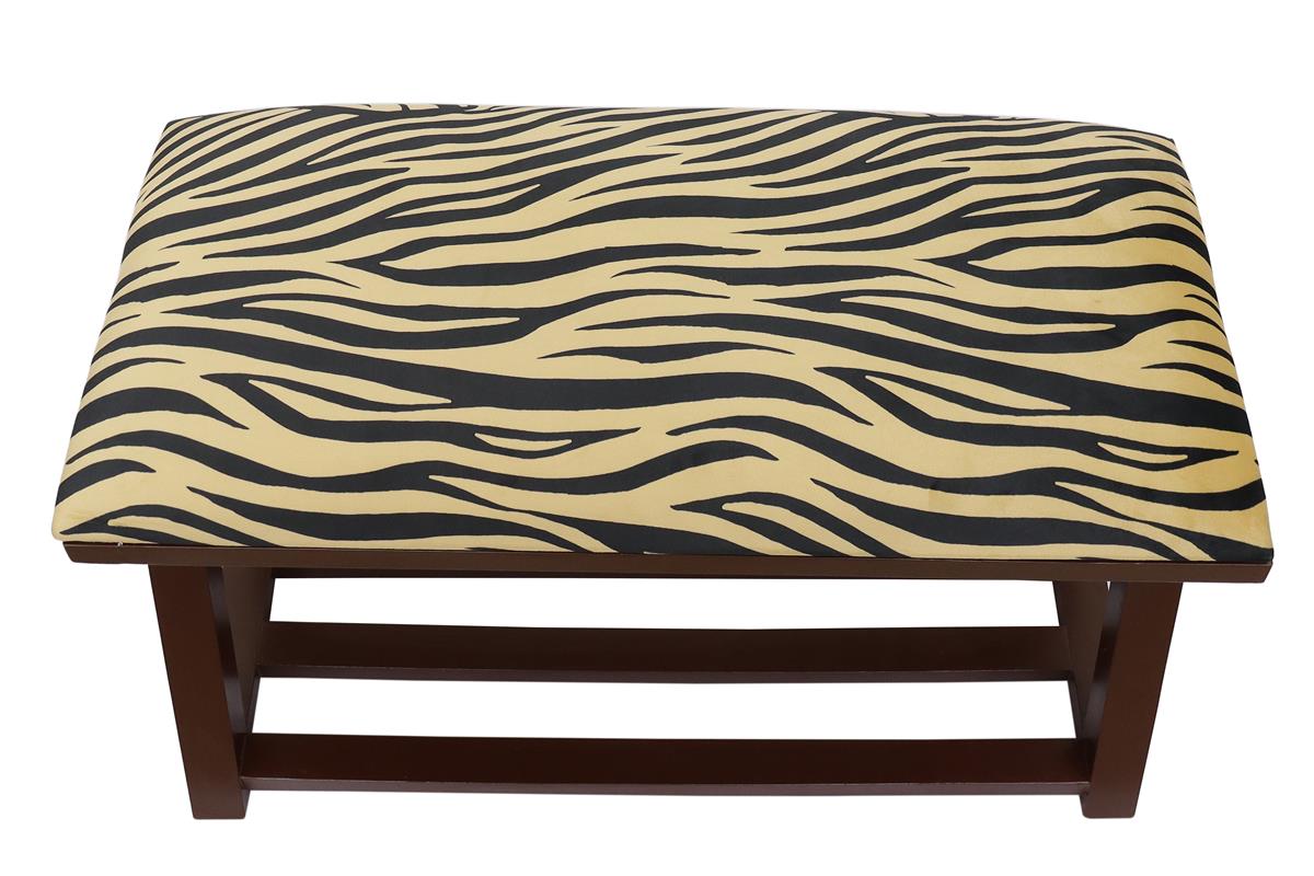 Retro Zebra Print Caskey Italian Velvet upholstered Handmade wood Storage Bench by Bareens Designer Rugs