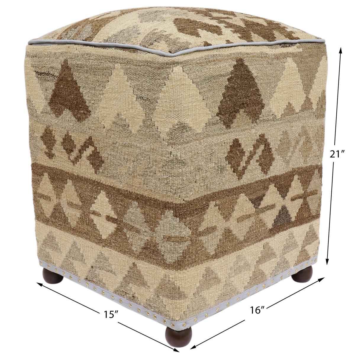 Shabby Chic Cerda Handmade Kilim Upholstered Ottoman by Bareens Designer Rugs