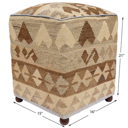 Shabby Chic Cerda Handmade Kilim Upholstered Ottoman by Bareens Designer Rugs