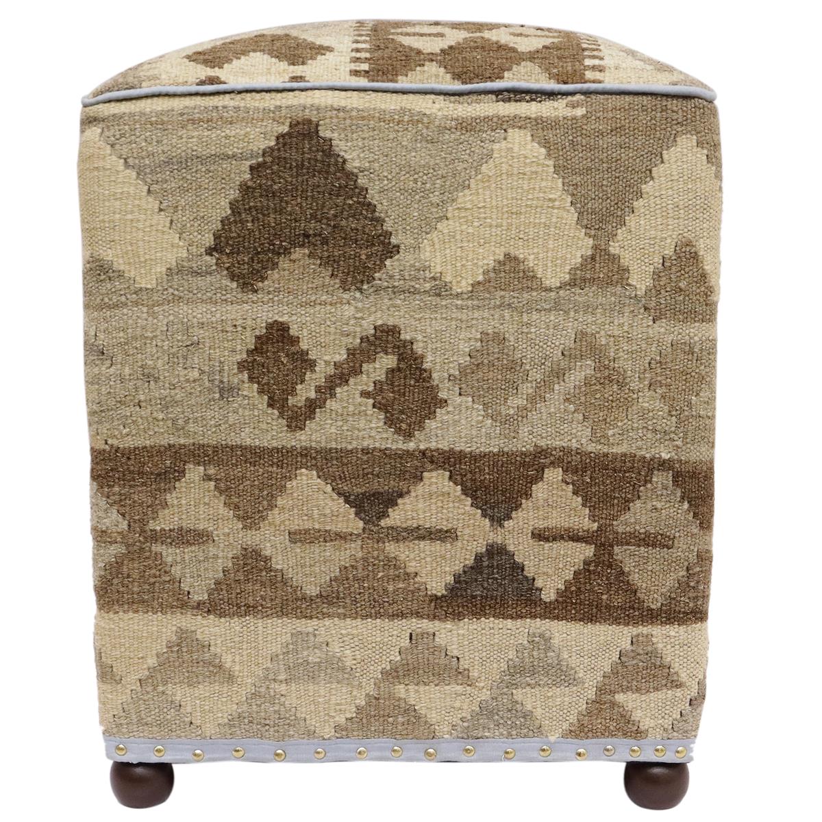 Shabby Chic Cerda Handmade Kilim Upholstered Ottoman by Bareens Designer Rugs