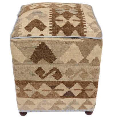 Shabby Chic Cerda Handmade Kilim Upholstered Ottoman by Bareens Designer Rugs