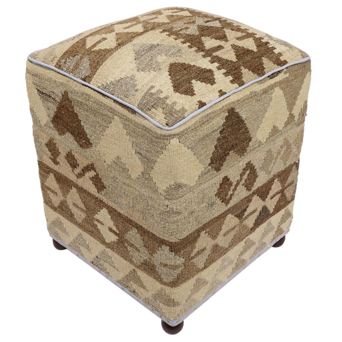 Shabby Chic Cerda Handmade Kilim Upholstered Ottoman by Bareens Designer Rugs