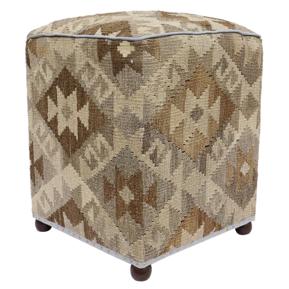 Tribal Chapin Handmade Kilim Upholstered Ottoman by Bareens Designer Rugs