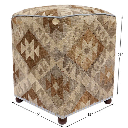 Tribal Chapin Handmade Kilim Upholstered Ottoman by Bareens Designer Rugs