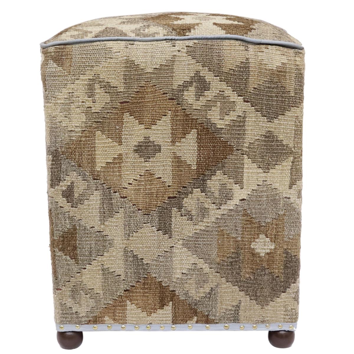 Tribal Chapin Handmade Kilim Upholstered Ottoman by Bareens Designer Rugs