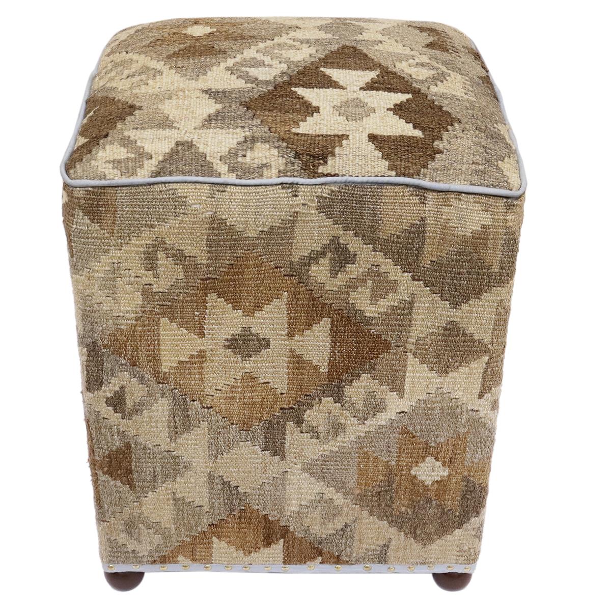 Tribal Chapin Handmade Kilim Upholstered Ottoman by Bareens Designer Rugs