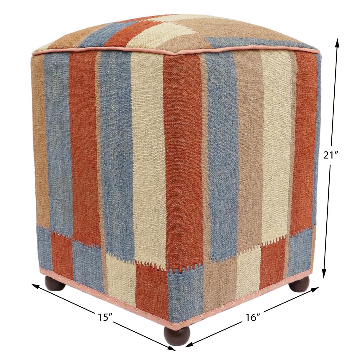 Modern Odilia Handmade Kilim Upholstered Ottoman by Bareens Designer Rugs