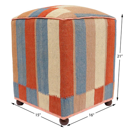 Modern Odilia Handmade Kilim Upholstered Ottoman by Bareens Designer Rugs