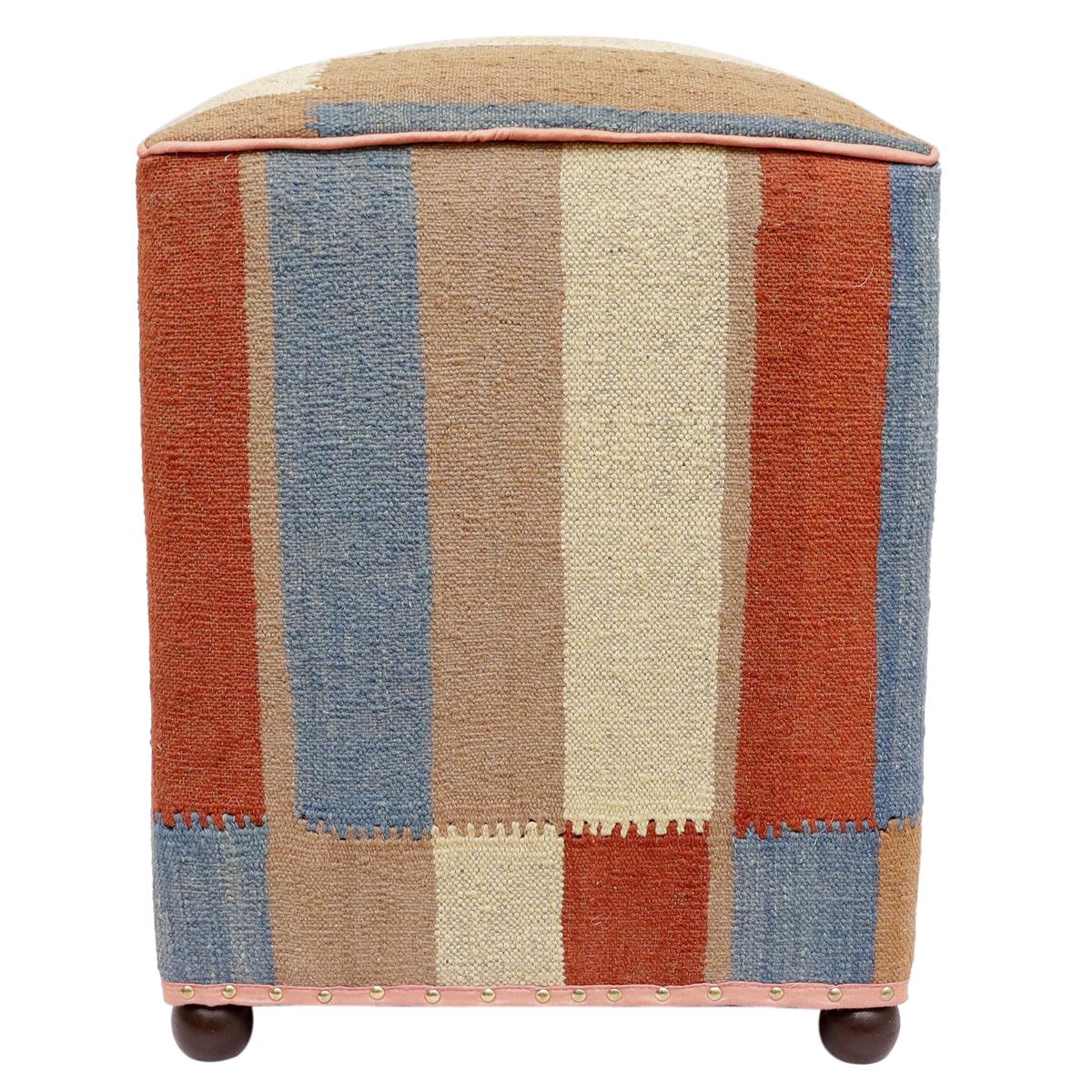 Modern Odilia Handmade Kilim Upholstered Ottoman by Bareens Designer Rugs