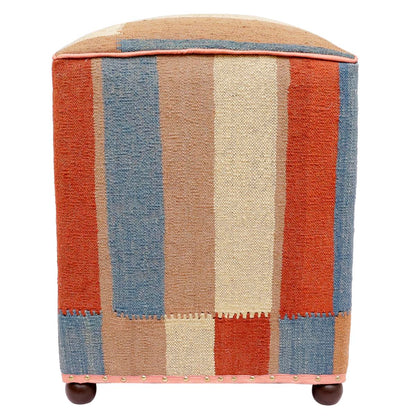 Modern Odilia Handmade Kilim Upholstered Ottoman by Bareens Designer Rugs