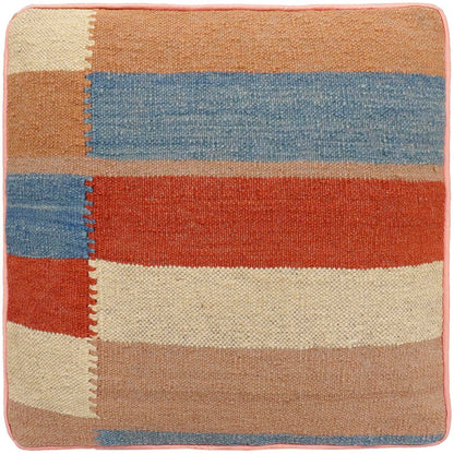 Modern Odilia Handmade Kilim Upholstered Ottoman by Bareens Designer Rugs